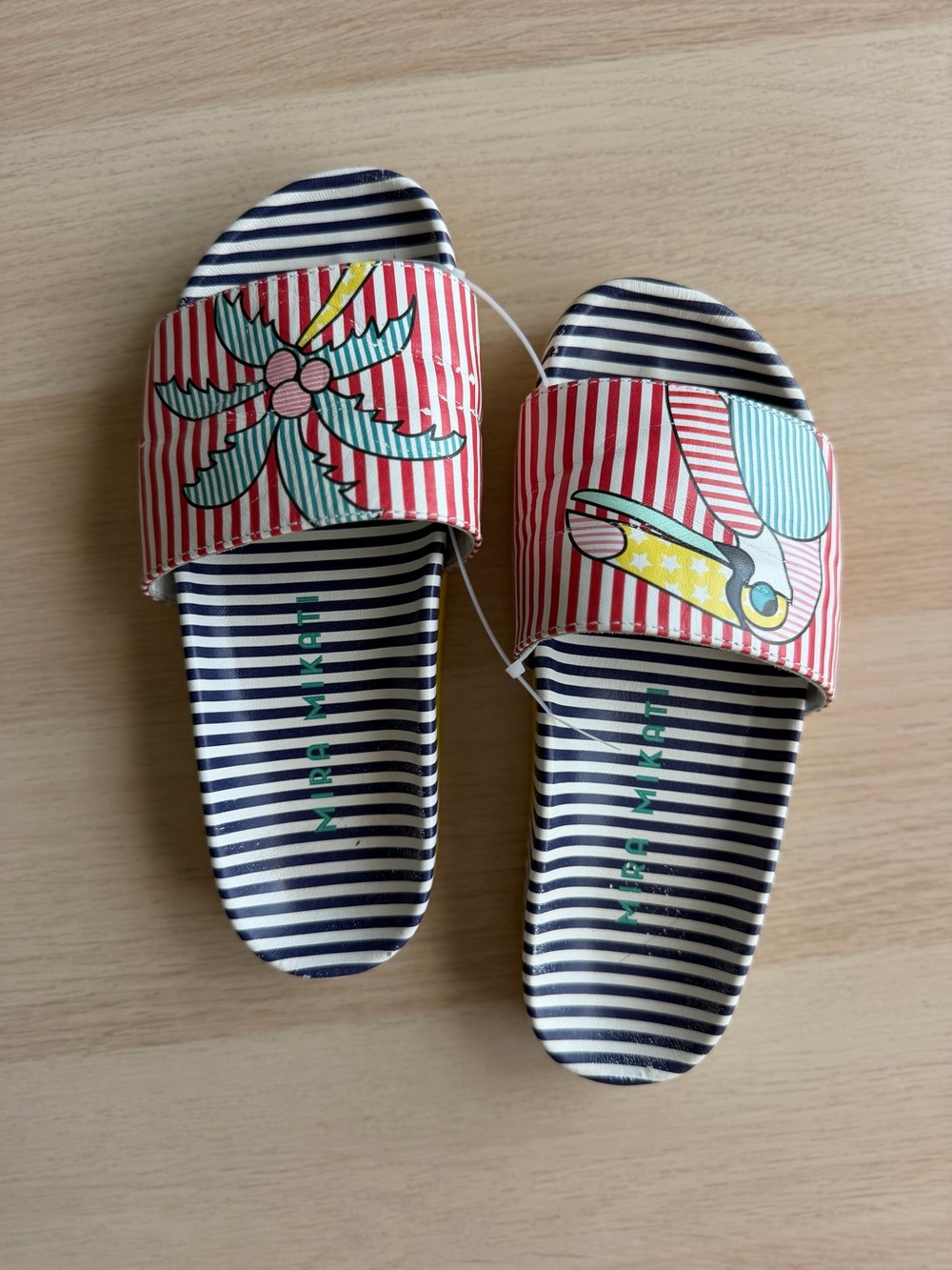 Mira Mikati Toucan Palm Tree Slides 37 Leather Nautical Stripe Designer Sandal